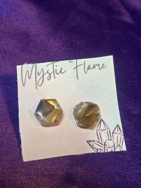 Tigers Eye Hexagon Resin Stud Earrings